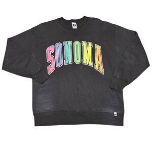 VINTAGE Sonoma Sweatshirt Thrashed Faded FITS XL Neon Puff Print‎ 90s VTG